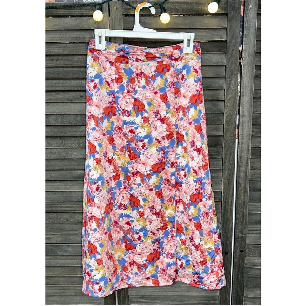 Lulus Floral Midi Skirt Small High Waisted Slit Summer Spring NWOT - Picture 10 of 10